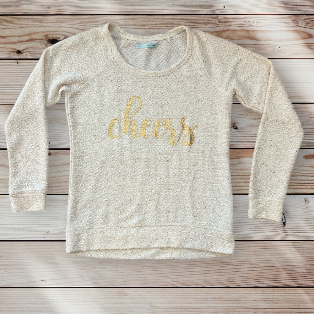Maurices Cheers Cream Gold long sleeve pullover shirt Large